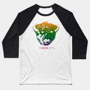 The bison head is Violet, Green, Orange Baseball T-Shirt